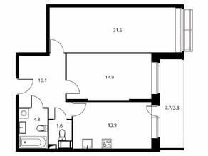 ЖК «Солнечный парк», планировка 2-комнатной квартиры, 70.63 м²