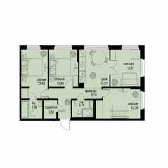 ЖК «ID Murino III», планировка 4-комнатной квартиры, 76.14 м²