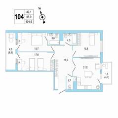 ЖК «Lotos Club», планировка 3-комнатной квартиры, 104.80 м²