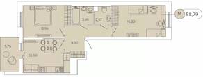 ЖК «Аквилон Stories», планировка 2-комнатной квартиры, 58.79 м²
