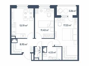 ЖК Светлый мир «Станция «Л», планировка 2-комнатной квартиры, 58.72 м²