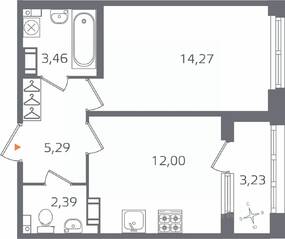 ЖК «Б15», планировка 1-комнатной квартиры, 39.03 м²