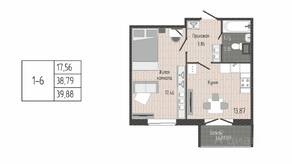 ЖК «Sertolovo Park», планировка 1-комнатной квартиры, 39.88 м²