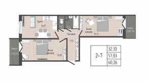 ЖК «Sertolovo Park», планировка 2-комнатной квартиры, 60.26 м²