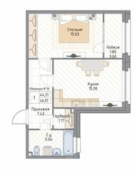 ЖК «Квадрия», планировка 1-комнатной квартиры, 46.01 м²