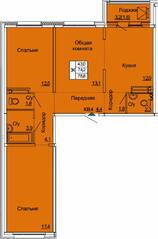 ЖК «Сибирь», планировка 3-комнатной квартиры, 75.80 м²
