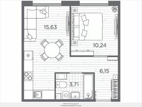 ЖК «Plus Пулковский», планировка 1-комнатной квартиры, 35.73 м²