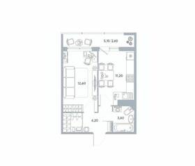 ЖК «Геометрия» (Кудрово), планировка 1-комнатной квартиры, 33.60 м²