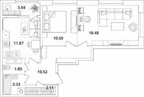 ЖК «БелАрт», планировка 2-комнатной квартиры, 60.18 м²