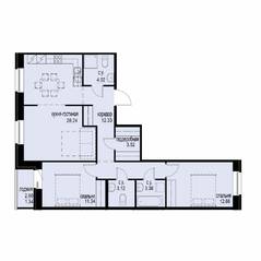 ЖК «iD Svetlanovskiy», планировка 2-комнатной квартиры, 79.93 м²