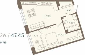 Апарт-комплекс «17/33 Петровский остров», планировка 1-комнатной квартиры, 47.45 м²