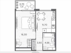 ЖК «Plus Пулковский», планировка 1-комнатной квартиры, 35.56 м²