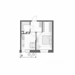 ЖК «Юнтолово», планировка 1-комнатной квартиры, 33.70 м²