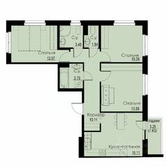 ЖК «ID Murino II», планировка 3-комнатной квартиры, 72.52 м²
