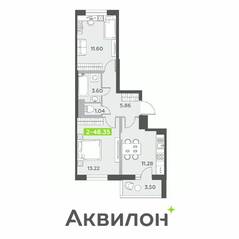 ЖК «Аквилон All in 3.0», планировка 2-комнатной квартиры, 48.35 м²