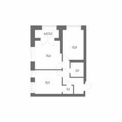 ЖК «Наука», планировка 2-комнатной квартиры, 55.97 м²