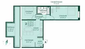 ЖК «Magnifika», планировка 2-комнатной квартиры, 70.00 м²