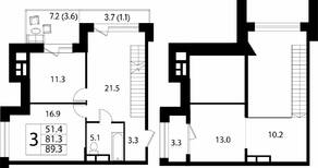 МЖК «Сказка», планировка 2-комнатной квартиры, 89.30 м²