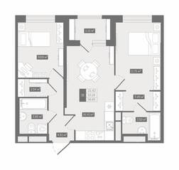 ЖК UP-квартал «Воронцовский», планировка 2-комнатной квартиры, 56.85 м²