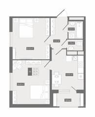 ЖК UP-квартал «Воронцовский», планировка 2-комнатной квартиры, 55.74 м²