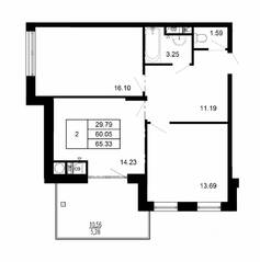 МЖК «Сказка», планировка 2-комнатной квартиры, 65.33 м²