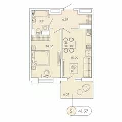 ЖК «Аквилон Stories», планировка 1-комнатной квартиры, 41.57 м²