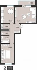 МЖК «Новокасимово», планировка 2-комнатной квартиры, 56.80 м²