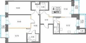 ЖК «Приморский квартал», планировка 4-комнатной квартиры, 104.62 м²
