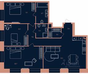 ЖК «ERA», планировка 4-комнатной квартиры, 111.90 м²