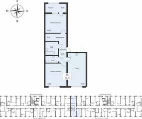ЖК «Расцветай в Янино», планировка 2-комнатной квартиры, 64.79 м²