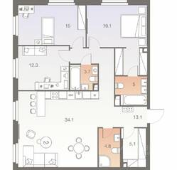ЖК «Twelve», планировка 4-комнатной квартиры, 112.20 м²