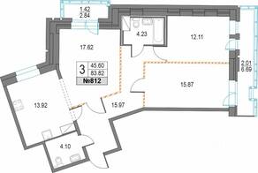 ЖК «Приморский квартал», планировка 3-комнатной квартиры, 83.82 м²