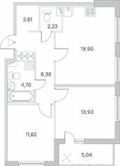 ЖК «Ясно. Янино», планировка 2-комнатной квартиры, 66.09 м²