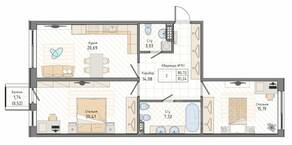 ЖК «Мануфактура James Beck», планировка 2-комнатной квартиры, 81.24 м²