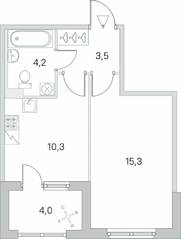 ЖК «Югтаун. Олимпийские кварталы», планировка 1-комнатной квартиры, 35.30 м²