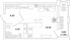 ЖК «Тайм Сквер», планировка студии, 28.40 м²