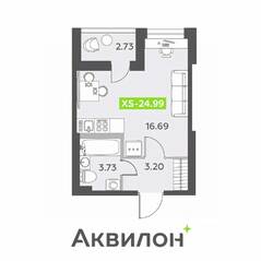 ЖК «Аквилон All in 3.0», планировка студии, 24.99 м²