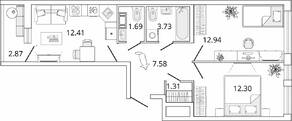 ЖК «Master Place», планировка 2-комнатной квартиры, 53.40 м²