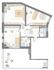 ЖК «Мануфактура James Beck», планировка 2-комнатной квартиры, 92.76 м²
