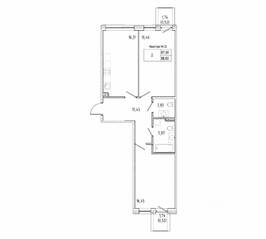ЖК «Мануфактура James Beck», планировка 2-комнатной квартиры, 68.60 м²
