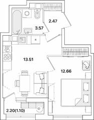 ЖК «Академик», планировка 1-комнатной квартиры, 33.31 м²