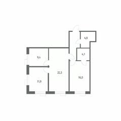 ЖК «Парусная 1», планировка 3-комнатной квартиры, 75.40 м²