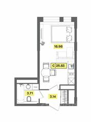 ЖК «Радость», планировка студии, 25.83 м²