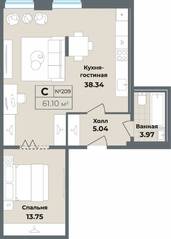 Апарт-комплекс «Лиговский, 127», планировка студии, 61.10 м²