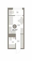 ЖК «Первый квартал», планировка студии, 24.33 м²