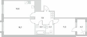 ЖК «Югтаун. Олимпийские кварталы», планировка 2-комнатной квартиры, 59.70 м²