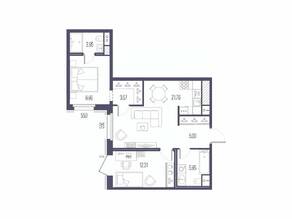 ЖК «Сампсониевский, 32», планировка 2-комнатной квартиры, 62.50 м²