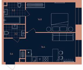 ЖК «ERA», планировка 2-комнатной квартиры, 47.20 м²