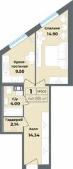 Апарт-комплекс «Лиговский, 127», планировка 1-комнатной квартиры, 44.88 м²
