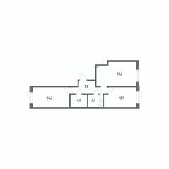 ЖК «Парусная 1», планировка 2-комнатной квартиры, 66.00 м²